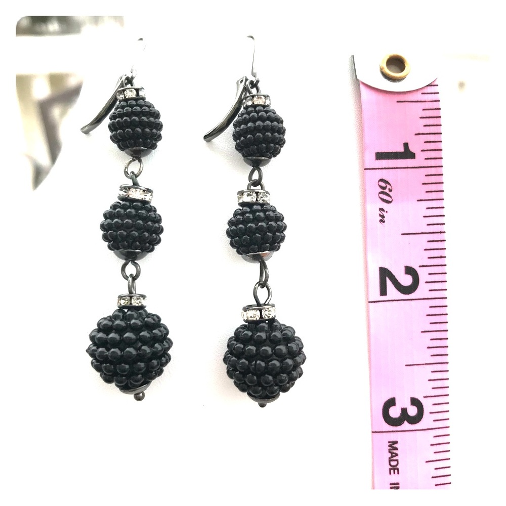 Black and CZ Diamond Dangle Earrings
